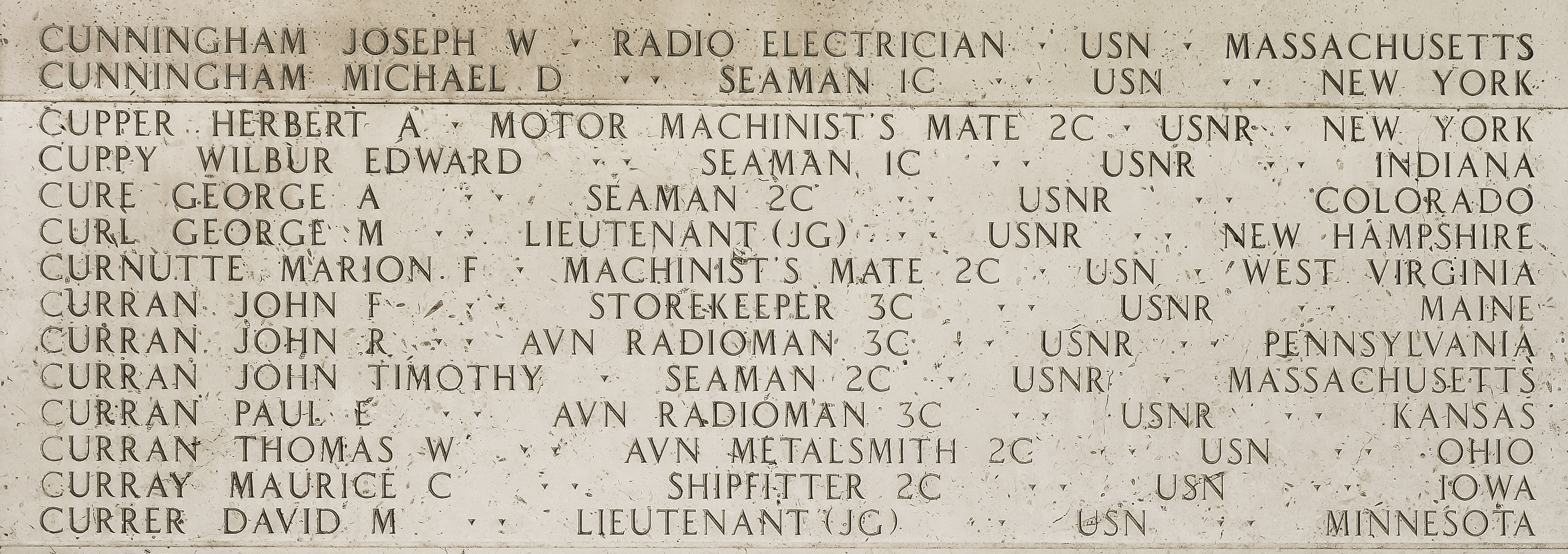 John F. Curran, Storekeeper Third Class